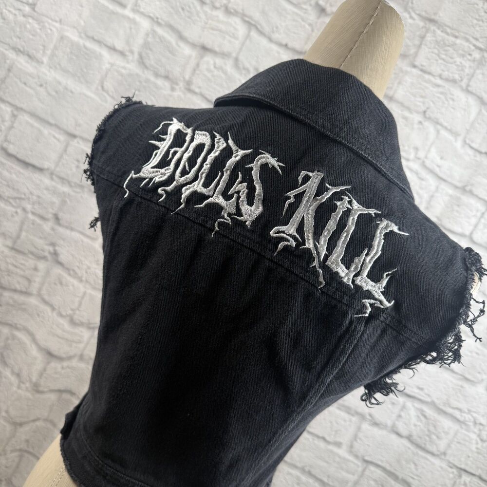 Dolls Kill Cropped Black Denim Vest Women's Size XXS Goth Grunge Punk
